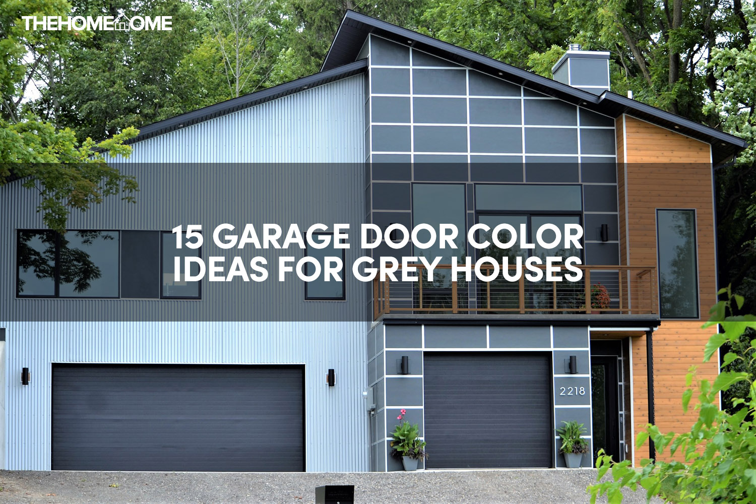 gray house brown garage door