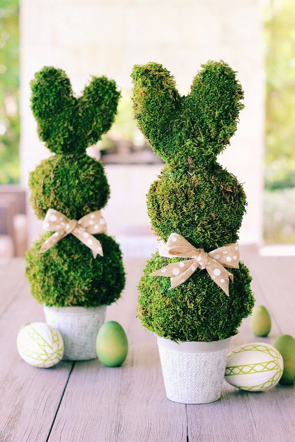 easter bunny shaped trees in vases