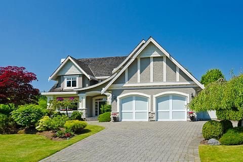 A sophisticated light blue garage door