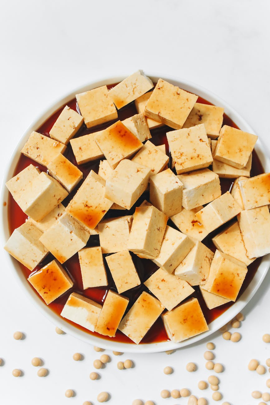 sliced tofu with soy sauce