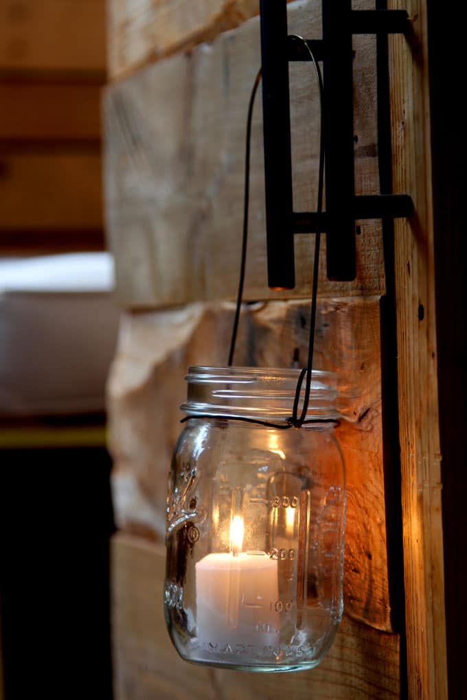 Hanging mason jar candle holder