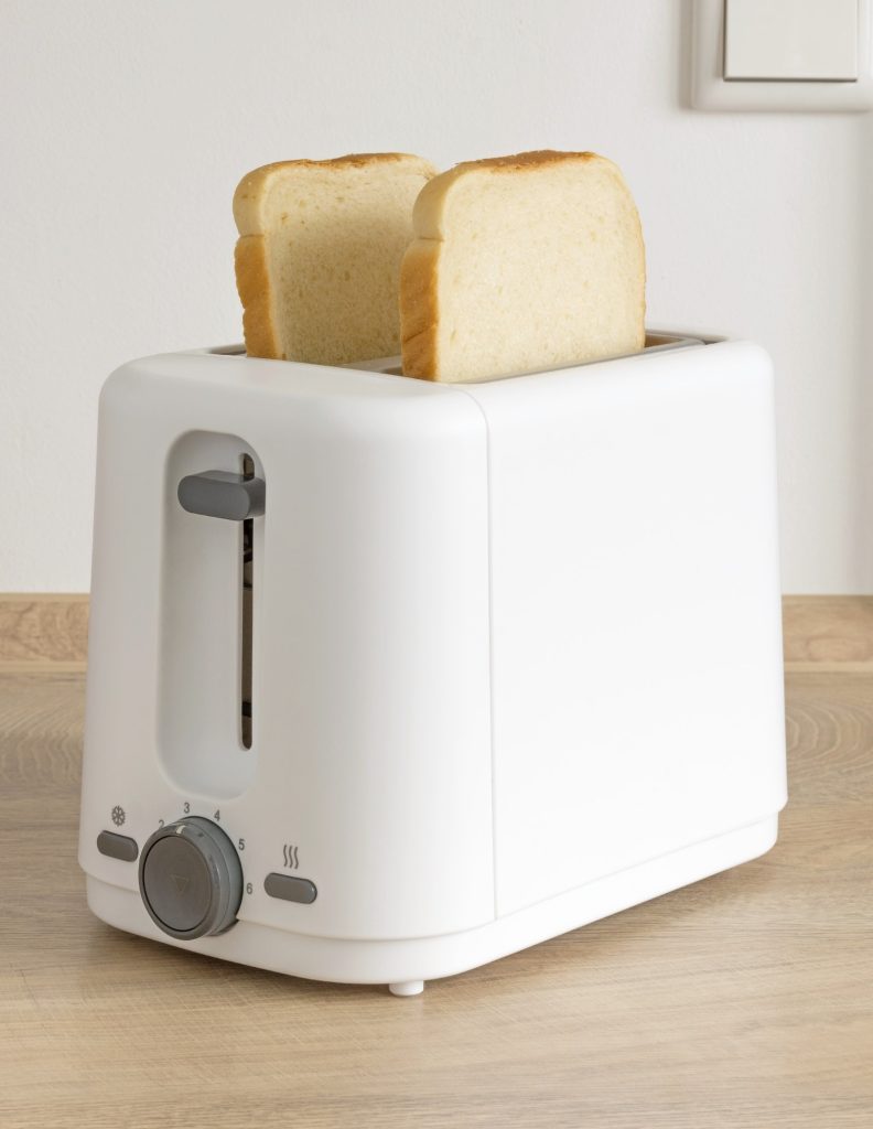 Fresh bread in a toaster