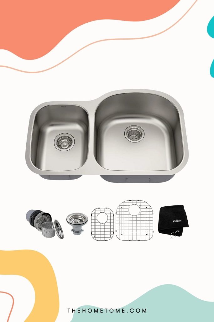  Kraus KBU25 32 inch Undermount 4060 Double Bowl 16 gauge Stainless Steel Kitchen Sink